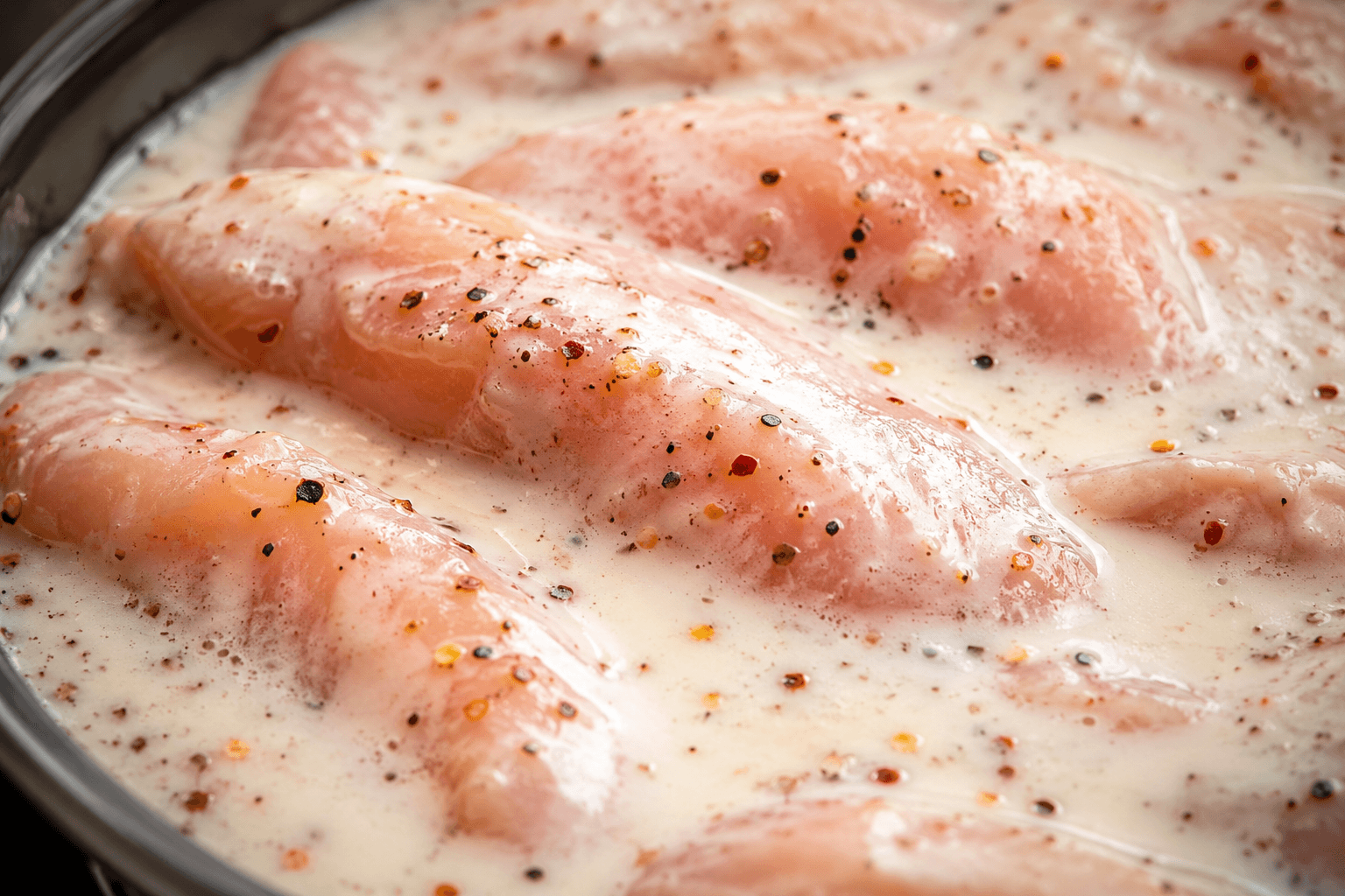 Chicken pieces dropping into hot oil, steam rising